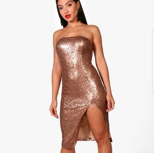 Sequin Bandeau Split Detail Midi